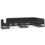 9 Piece Garden Lounge Set with Cushions Black Solid Pinewood