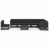 9 Piece Garden Lounge Set with Cushions Black Solid Pinewood
