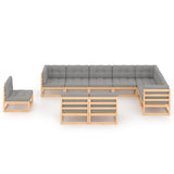 10 Piece Garden Lounge Set with Cushions Solid Pinewood - Front View