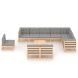 11 Piece Garden Lounge Set with Cushions Solid Pinewood - Front View