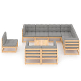 10 Piece Garden Lounge Set with Cushions Solid Pinewood - Front View