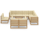 10 Piece Garden Lounge Set&Cushions Honey Brown Solid Pinewood - Front View