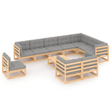 11 Piece Garden Lounge Set with Cushions Solid Pinewood - Front View