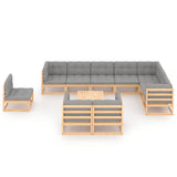11 Piece Garden Lounge Set with Cushions Solid Pinewood - Side View