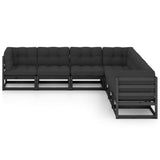 7 Piece Garden Lounge Set with Cushions Black Solid Pinewood - Front View