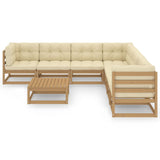 8 Piece Garden Lounge Set&Cushions Honey Brown Solid Pinewood - Front View