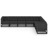 8 Piece Garden Lounge Set with Cushions Black Solid Pinewood - Front View