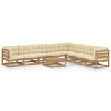 9 Piece Garden Lounge Set&Cushions Honey Brown Solid Pinewood