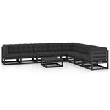 9 Piece Garden Lounge Set with Cushions Black Solid Pinewood