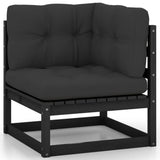 9 Piece Garden Lounge Set with Cushions Black Solid Pinewood - Side View