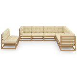 9 Piece Garden Lounge Set&Cushions Honey Brown Solid Pinewood - Front View