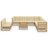 10 Piece Garden Lounge Set&Cushions Honey Brown Solid Pinewood - Front View