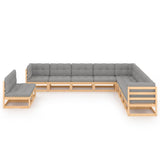 11 Piece Garden Lounge Set with Cushions Solid Pinewood - Front View