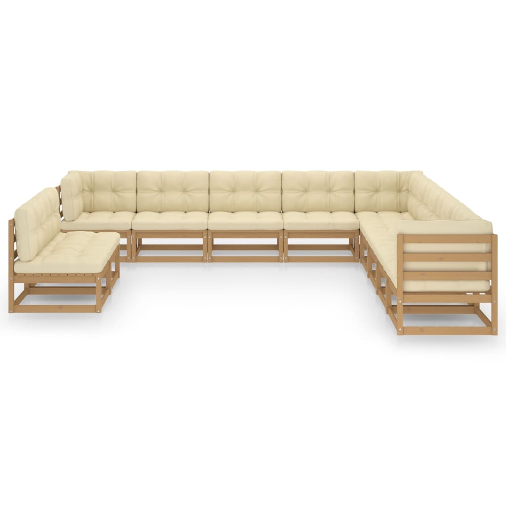 11 Piece Garden Lounge Set&Cushions Honey Brown Solid Pinewood