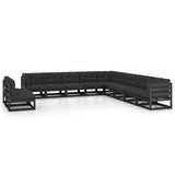 11 Piece Garden Lounge Set with Cushions Black Solid Pinewood - Front View