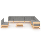 12 Piece Garden Lounge Set with Cushions Solid Pinewood - Front View