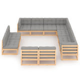 11 Piece Garden Lounge Set with Cushions Solid Pinewood - Front View