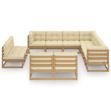 11 Piece Garden Lounge Set&Cushions Honey Brown Solid Pinewood - Front View