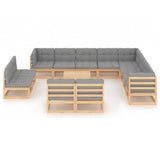 13 Piece Garden Lounge Set with Cushions Solid Pinewood - Front View