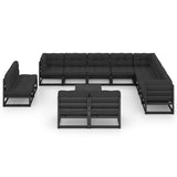 13 Piece Garden Lounge Set with Cushions Black Solid Pinewood