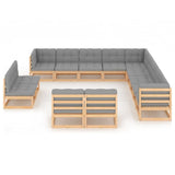 13 Piece Garden Lounge Set with Cushions Solid Pinewood - Front View