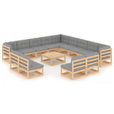 14 Piece Garden Lounge Set with Cushions Solid Pinewood