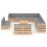 14 Piece Garden Lounge Set with Cushions Solid Pinewood - Front View