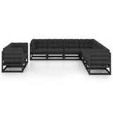 9 Piece Garden Lounge Set with Cushions Black Solid Pinewood - Front View
