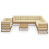 10 Piece Garden Lounge Set&Cushions Honey Brown Solid Pinewood - Front View