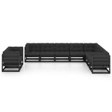 10 Piece Garden Lounge Set with Cushions Black Solid Pinewood