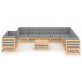 11 Piece Garden Lounge Set with Cushions Solid Pinewood - Front View