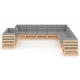 11 Piece Garden Lounge Set with Cushions Solid Pinewood - Front View