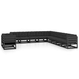 11 Piece Garden Lounge Set with Cushions Black Solid Pinewood - Front View