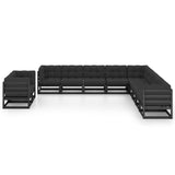 11 Piece Garden Lounge Set with Cushions Black Solid Pinewood - Side View
