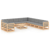 12 Piece Garden Lounge Set with Cushions Solid Pinewood - Front View