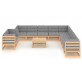 12 Piece Garden Lounge Set with Cushions Solid Pinewood - Side View