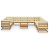 12 Piece Garden Lounge Set&Cushions Honey Brown Solid Pinewood - Side View
