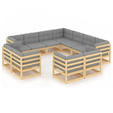 11 Piece Garden Lounge Set with Cushions Solid Pinewood - Front View