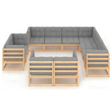 11 Piece Garden Lounge Set with Cushions Solid Pinewood - Side View