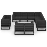 11 Piece Garden Lounge Set with Cushions Black Solid Pinewood - Side View