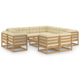 12 Piece Garden Lounge Set&Cushions Honey Brown Solid Pinewood - Front View