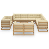 12 Piece Garden Lounge Set&Cushions Honey Brown Solid Pinewood - Side View