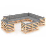 12 Piece Garden Lounge Set with Cushions Solid Pinewood - Front View