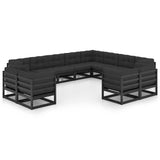12 Piece Garden Lounge Set with Cushions Black Solid Pinewood