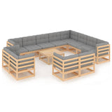 13 Piece Garden Lounge Set with Cushions Solid Pinewood - Front View