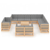 13 Piece Garden Lounge Set with Cushions Solid Pinewood - Side View