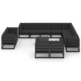 13 Piece Garden Lounge Set with Cushions Black Solid Pinewood