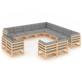 13 Piece Garden Lounge Set with Cushions Solid Pinewood - Front View