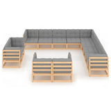 13 Piece Garden Lounge Set with Cushions Solid Pinewood - Side View
