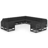 13 Piece Garden Lounge Set with Cushions Black Solid Pinewood - Front View